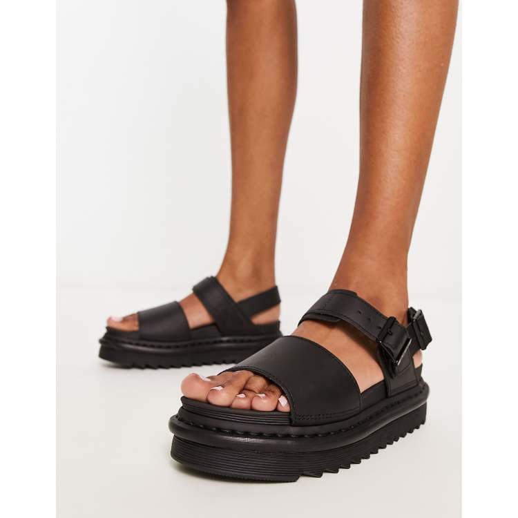 Dr martens voss black leather flat store chunky sandals