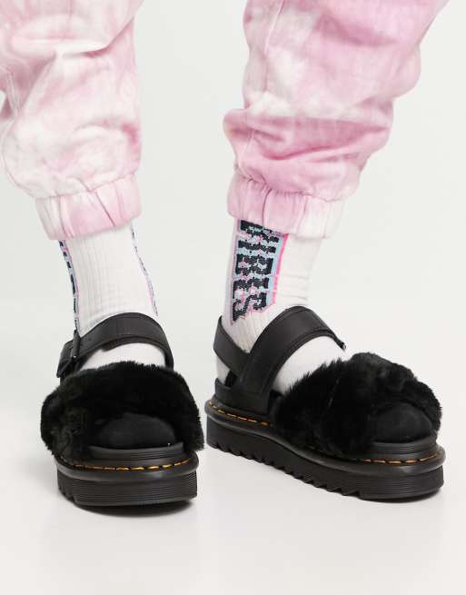 Dr Martens Voss II Fluffy sandals in black