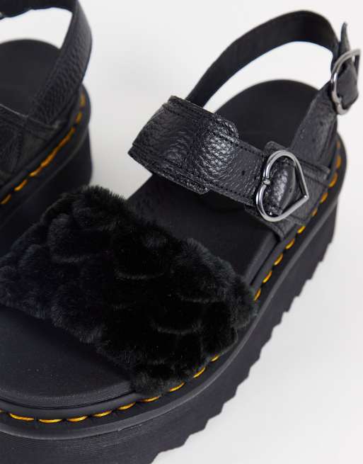 Dr Martens Voss Quad fluffy heart sandals in black