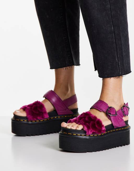 Dr Martens Voss Quad fluffy heart sandals in fuschia