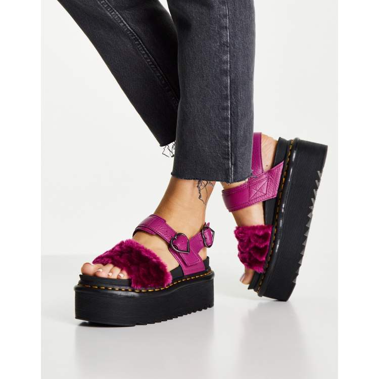 Dr Martens Voss Quad fluffy heart sandals in fuschia ASOS