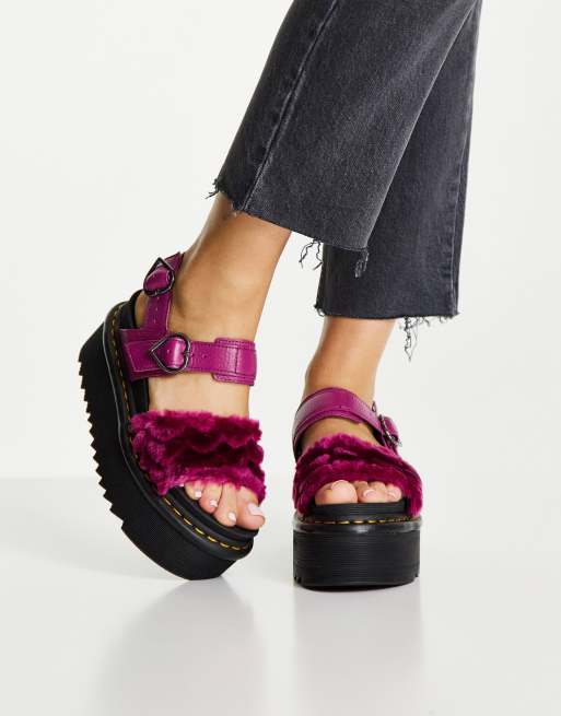 Dr Martens Voss Quad fluffy heart sandals in fuschia