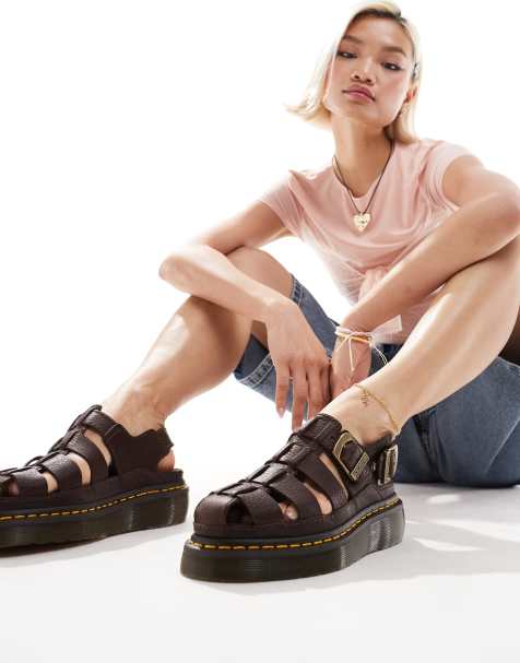 Dr Martens Wrenlie quad caged sandals in brown - view 1