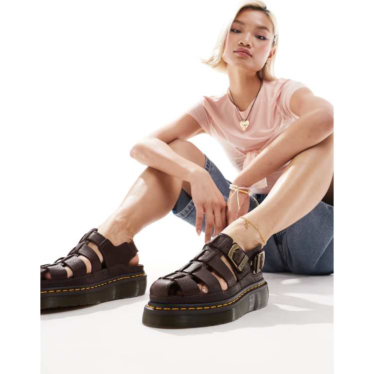 Dr Martens Wrenlie quad caged sandals in brown | ASOS