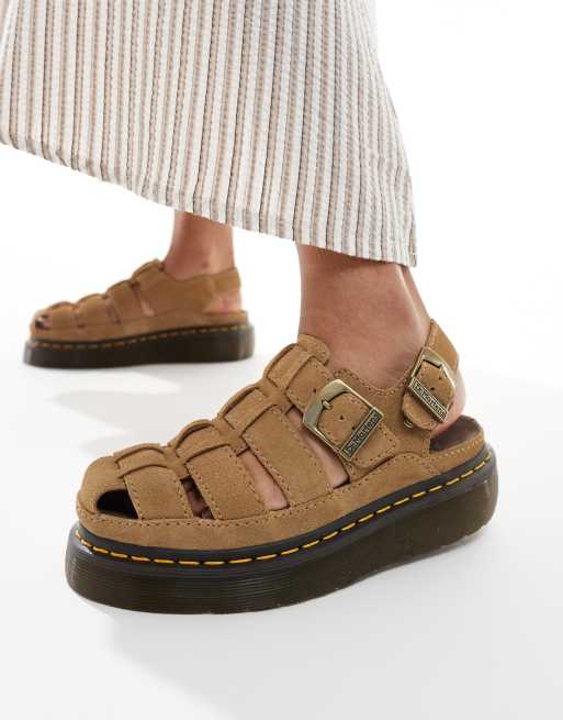 Dr. Martens - Wrenlie - Quad - Sandalen met bandjes in bruin suède, 3 van 4