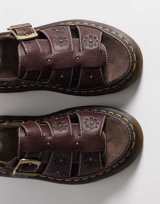 Dr Martens - Wrenlie - Sandali marrone scuro con fiori in rilievo, 3 di 4