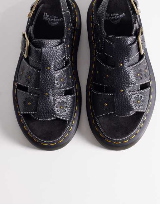 Dr Martens – Wrenlie – Svarta sandaler med präglade blommor, 2 av 4