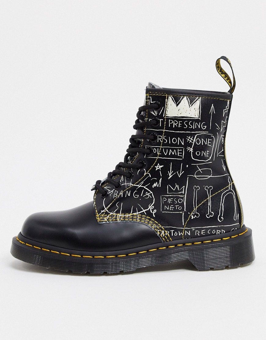 Dr. Martens X BASQUIAT 1460 FLAT ANKLE BOOTS IN BLACK