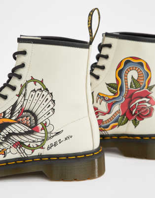 dr martens x grez 1460 boots in tattoo print