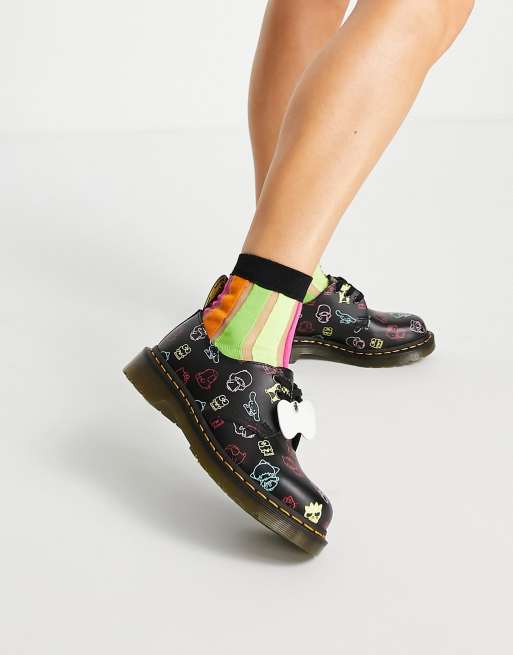 1461 Women's Hello Kitty Platform Shoes in Black+White | Dr. Martens