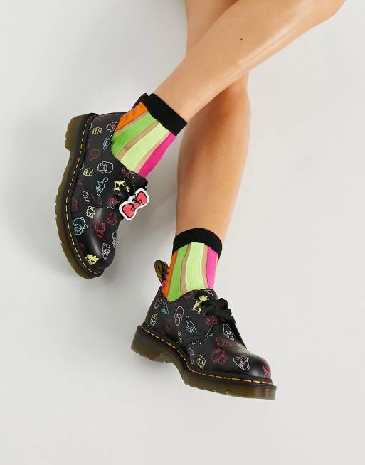 1461 Women's Hello Kitty Platform Shoes in Black+White | Dr. Martens