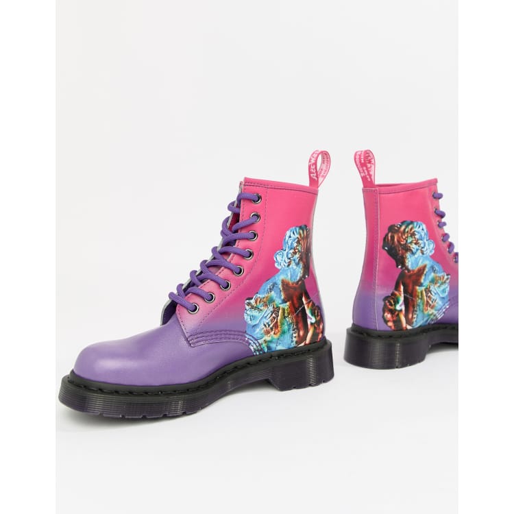 Dr martens 1460 purple chrome flat ankle outlet boots