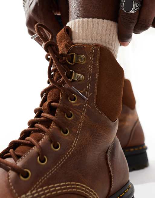 Dr Martens ZebZag 8 tie boots in tan leather