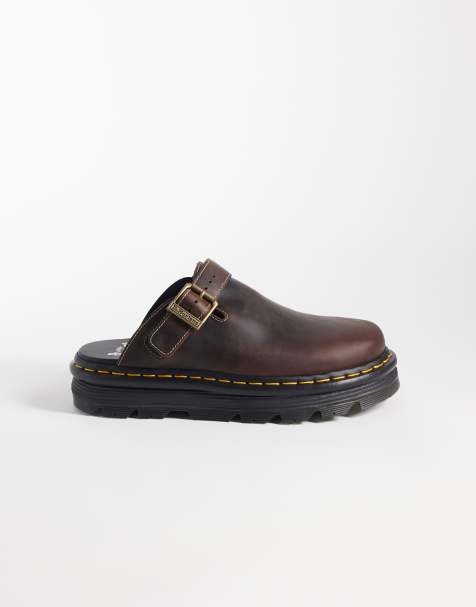 Dr Martens ZebZag crazy horse leather mules in dark brown - view 1