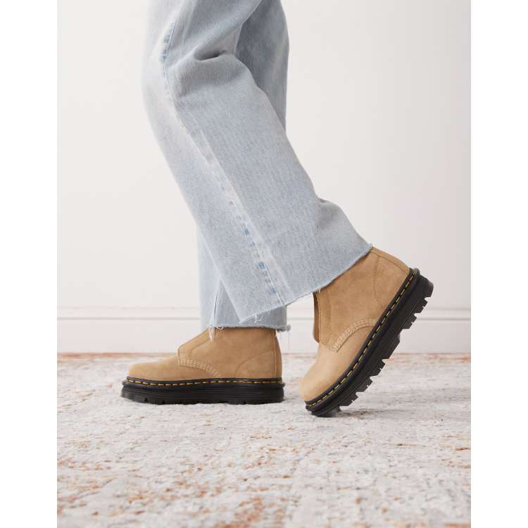 Dr Martens ZebZag laceless boots in savannah tan suede | ASOS
