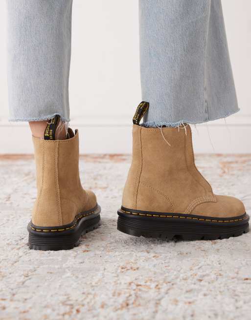 Dr Martens ZebZag laceless boots in savannah tan suede | ASOS
