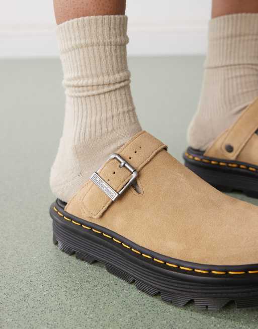 Dr Martens ZebZag mules in tan suede