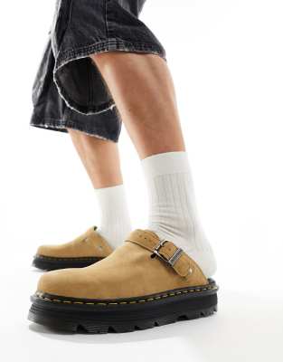 Dr. Martens' Tan Zebzag Slingback Platform Mules In Brown