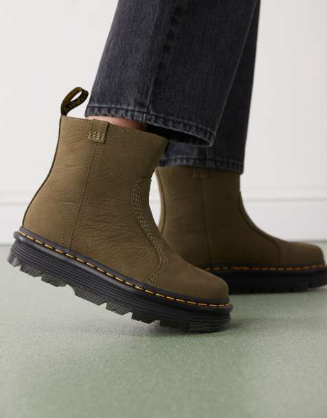 Dr Martens Zebzag Rigger boots in olive milled nubuck - view 1