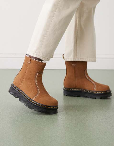 Dr Martens ZebZag shearling lined Rigger boots in brown - view 1