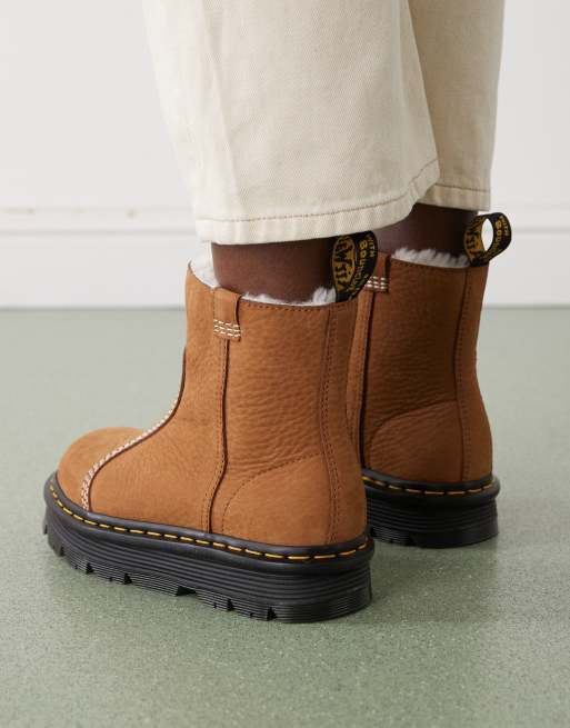 Dr Martens ZebZag shearling lined Rigger boots in brown, 4 of 4