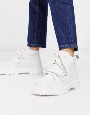 Dr Martens Zuma II with buckle strap flat ankle boots in white