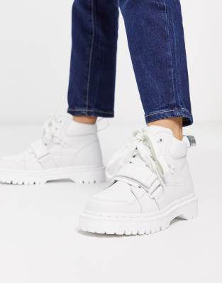 Dr Martens Zuma II with buckle strap flat ankle boots in white