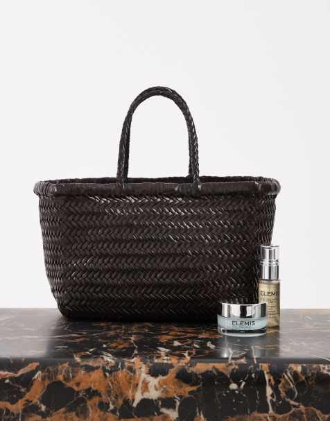 Dragon Diffusion – Bamboo Triple Jump – Kleine Tasche aus Leder in Dunkelbraun mit Webmuster - view 1