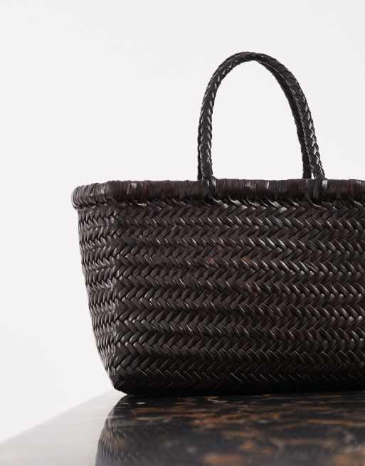 Dragon Diffusion Bamboo Triple Jump Small woven leather bag in dark brown, 3 of 5