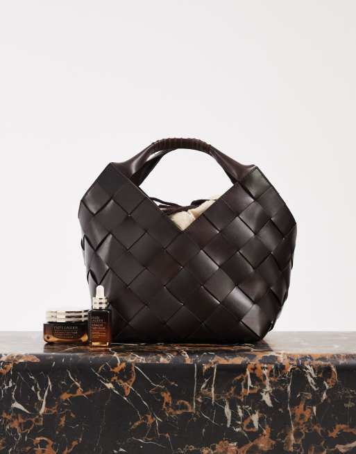 Dragon Diffusion Botteghe diagonal woven top handle bag in dark brown, 2 of 5