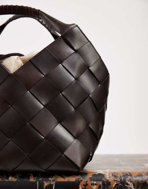 Dragon Diffusion - Botteghe - Sac à main tressé en diagonale - Marron foncé, 4 de 5