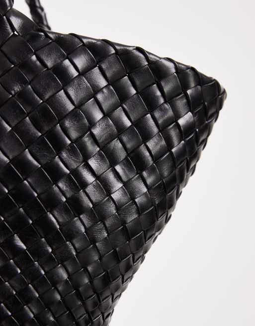 Dragon Diffusion - Egola - Borsa da spalla stile cestello in pelle intrecciata nera, 4 di 5