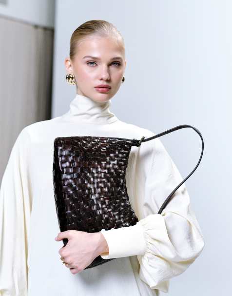 Dragon Diffusion – H Salvage – Schultertasche aus gewebtem Leder in Dunkelbraun - view 1