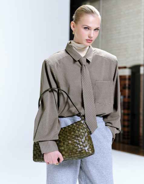 Dragon Diffusion H Salvage woven leather shoulder bag in khaki green - view 1