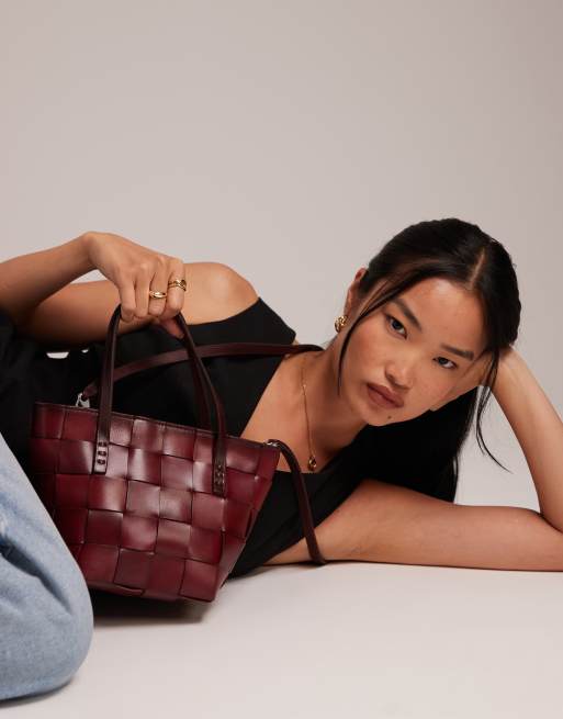 Dragon Diffusion japan mini woven leather top handle bag in burgundy
