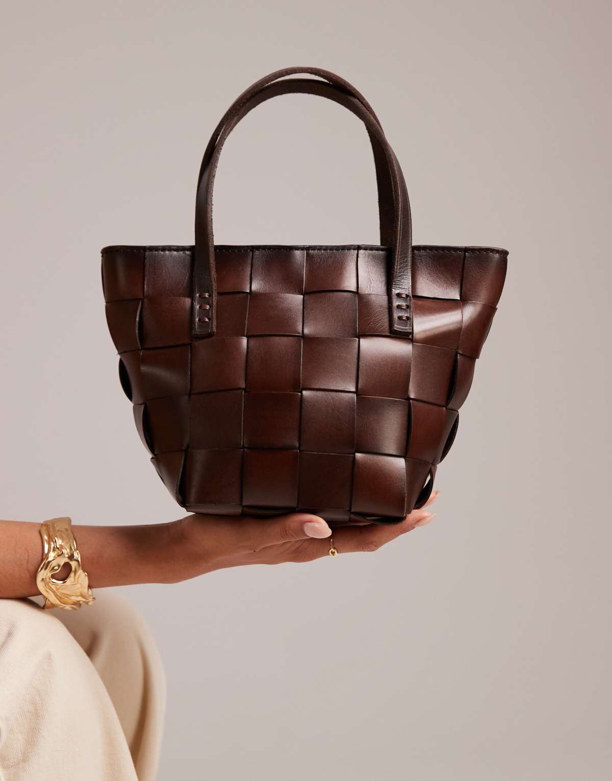 Dragon Diffusion Japan mini woven leather top handle bag in dark brown
