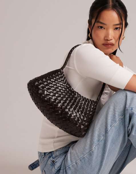 Dragon Diffusion – Rosanna – Geflochtene Schultertasche aus Leder in Dunkelbraun - view 1