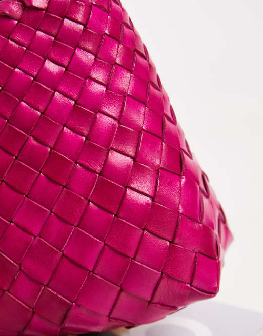 Dragon Diffusion – Rosanna – Schultertasche aus Leder in Flechtoptik in Fuchsia-Pink, 5 von 5