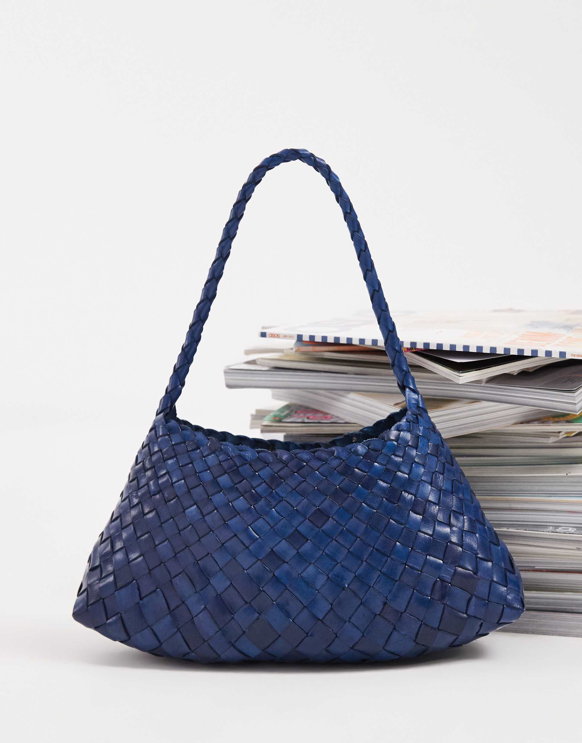dragon diffusion rosanna woven leather shoulder bag in blue