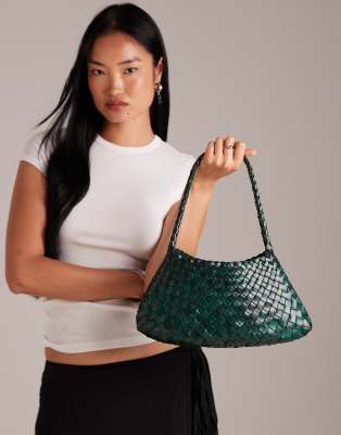 Dragon Diffusion Dragon Diffusion Rosanna woven leather shoulder bag in forest green