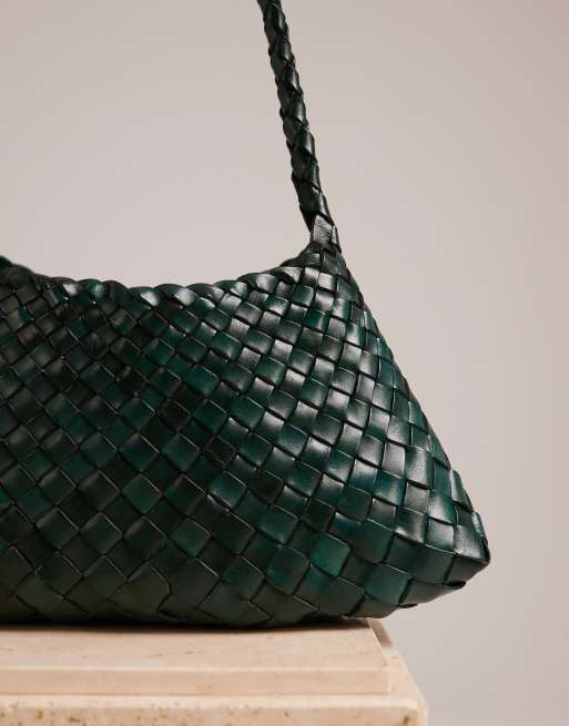 Dragon Diffusion rosanna woven leather shoulder bag in forest green, 2 of 5