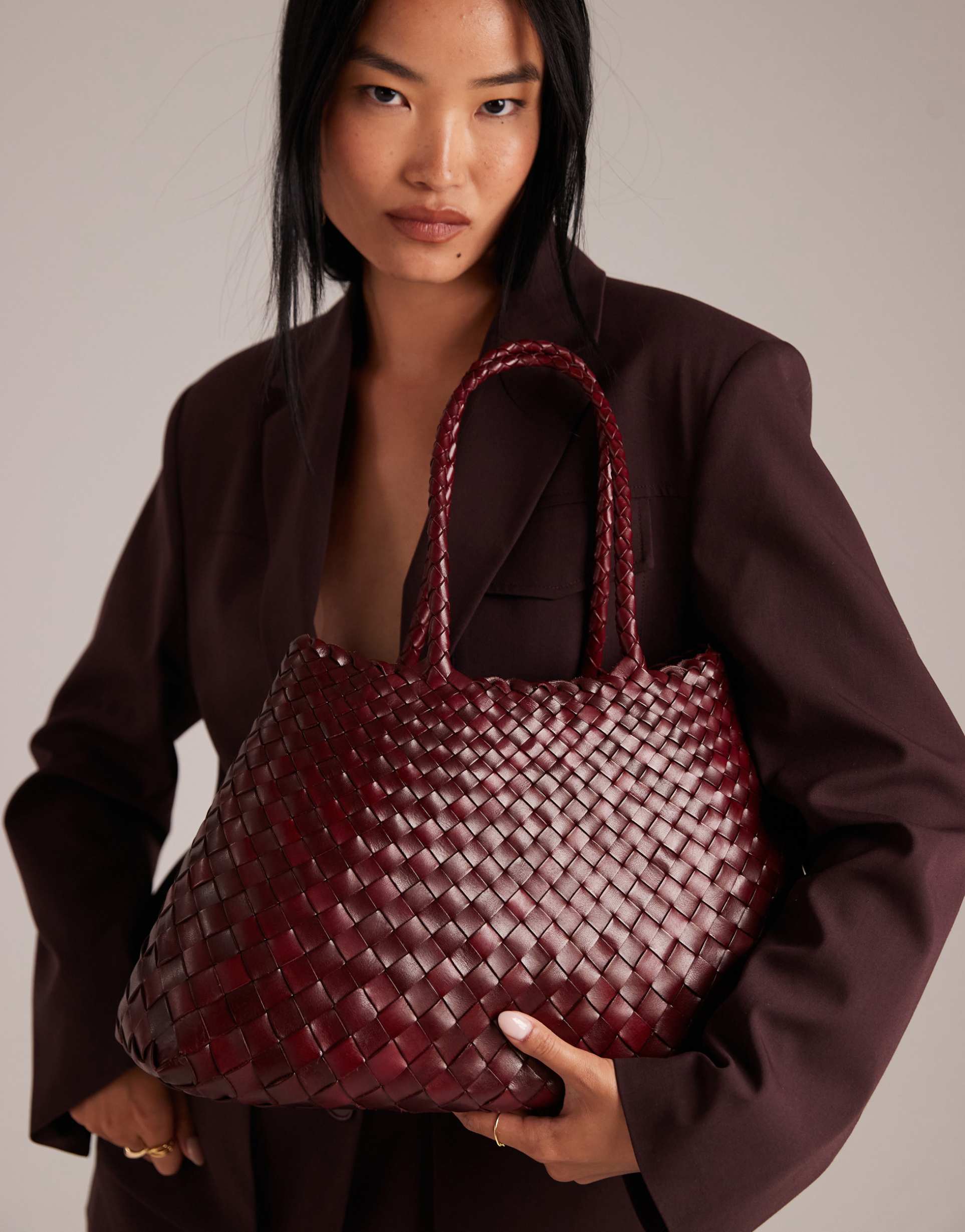 dragon diffusion santa croce big woven leather bag in burgundy
