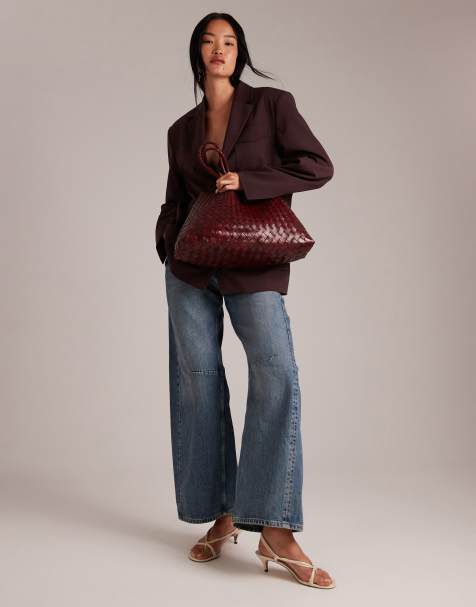 Dragon Diffusion Santa Croce big woven leather bag in burgundy - view 1