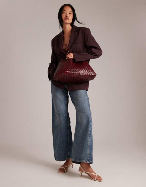 Dragon Diffusion Santa Croce big woven leather bag in burgundy