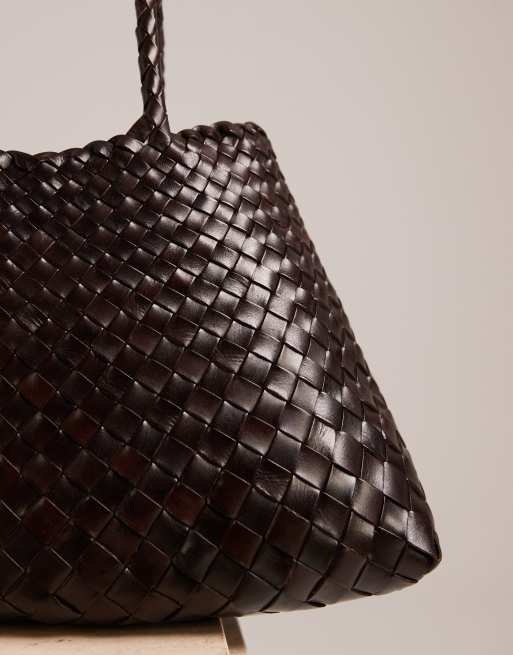 Dragon Diffusion santa croce big woven leather bag in dark brown