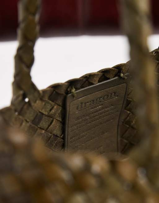 Dragon Diffusion Santa Croce big woven leather bag in khaki, 5 of 5