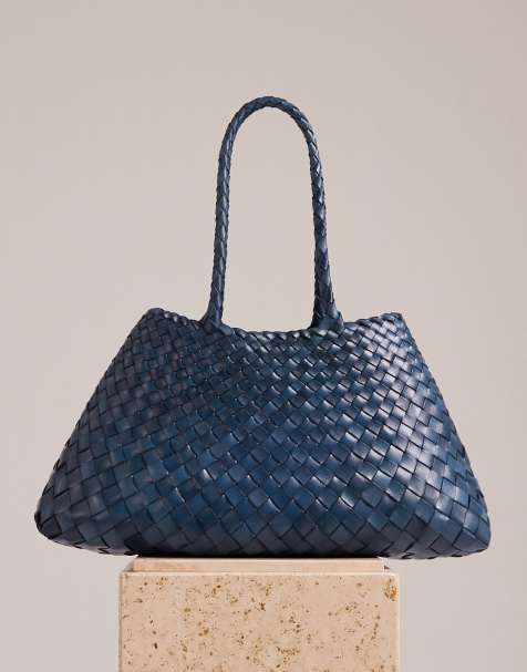 Dragon Diffusion santa croce big woven leather bag in navy blue - view 1