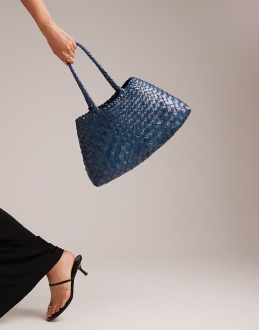 Dragon Diffusion santa croce big woven leather bag in navy blue | ASOS
