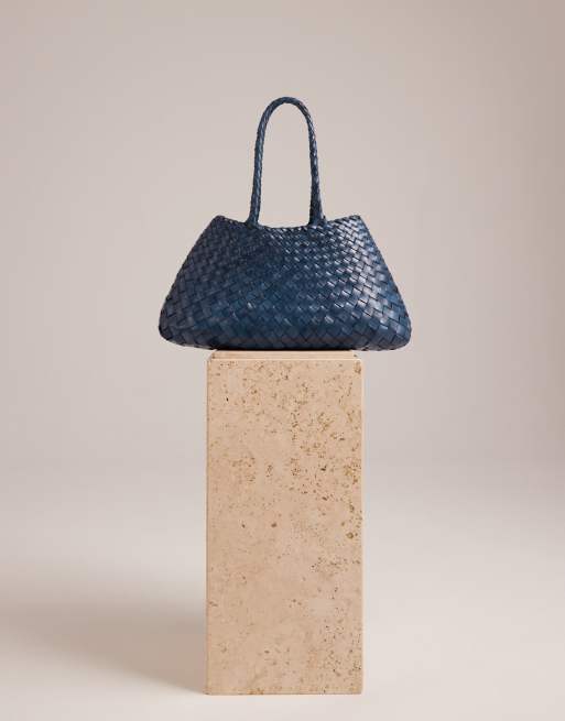 Dragon Diffusion santa croce big woven leather bag in navy blue | ASOS