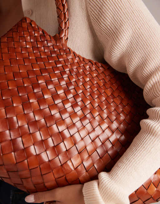 Dragon Diffusion Santa Croce big woven leather bag in tan